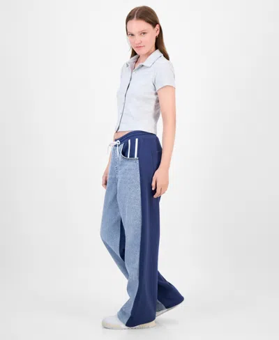 Tinseltown Juniors' Mixed Media Denim Sweatpants