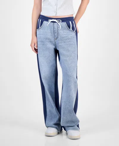 Tinseltown Juniors' Mixed Media Denim Sweatpants