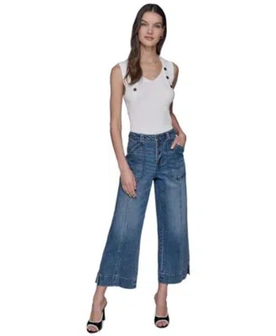 Karl Lagerfeld Womens Wide Leg Cropped Denim Jeans 2 16p