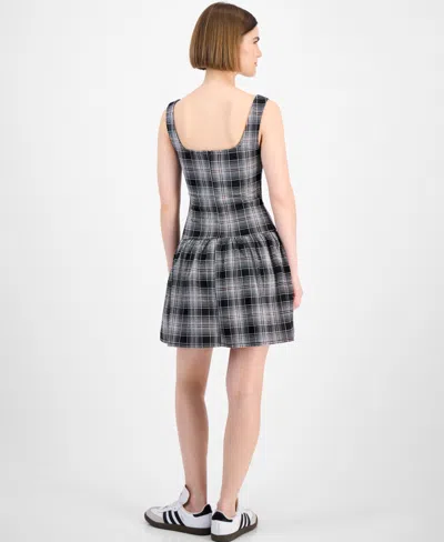 Planet Heart Juniors' Plaid Drop-waist Mini Dress In Gray