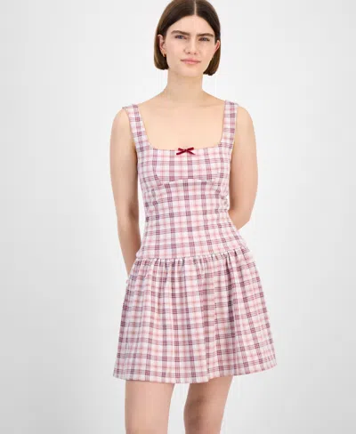 Planet Heart Juniors' Plaid Drop-waist Mini Dress In Pink
