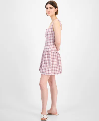 Planet Heart Juniors' Plaid Drop-waist Mini Dress In Pink