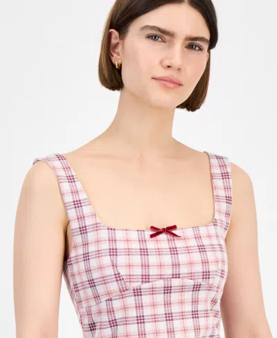 Planet Heart Juniors' Plaid Drop-waist Mini Dress In Pink