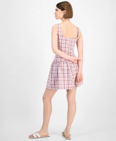 Planet Heart Juniors' Plaid Drop-waist Mini Dress In Pink