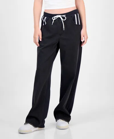 Tinseltown Juniors' Mixed Media Denim Sweatpants