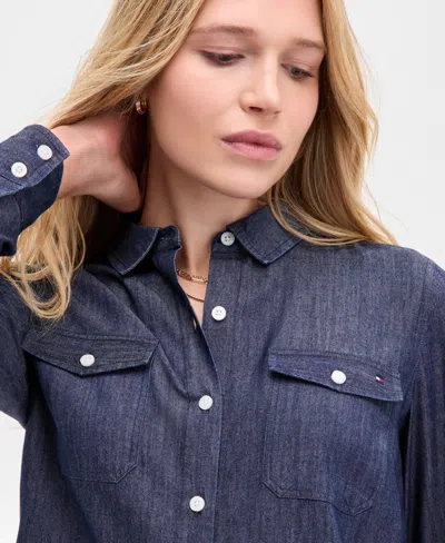 Tommy Hilfiger Women's Chambray Button-front Work Shirt In Blue