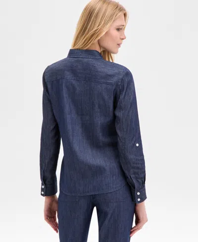 Tommy Hilfiger Women's Chambray Button-front Work Shirt In Blue