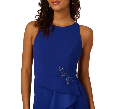 Adrianna Papell Women's Cascading-ruffle Crepe Gown In Blue