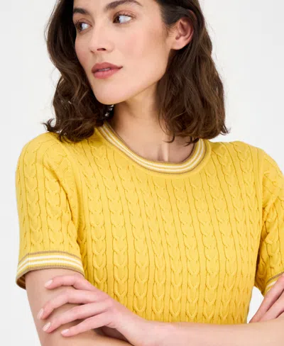 Tommy Hilfiger Women's Tipped Short-sleeve Sweater In Yellow