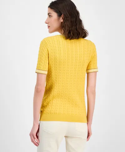 Tommy Hilfiger Women's Tipped Short-sleeve Sweater In Yellow