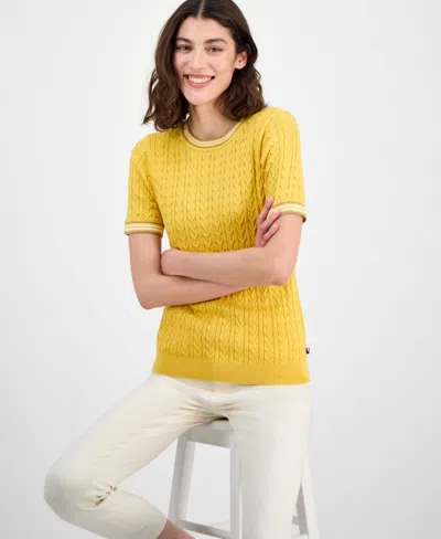 Tommy Hilfiger Women's Tipped Short-sleeve Sweater In Yellow