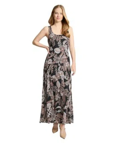 Jones New York Womens Printed Round Neck Sleeveless Chiffon Dress Xs Pxl In Black