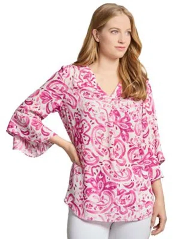 Jones New York Petite Paisley-print V-neck Bell-sleeve Top