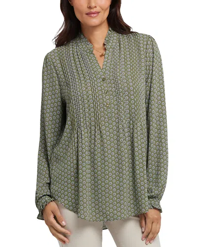 Nydj Printed Pleated Shirt In Gray