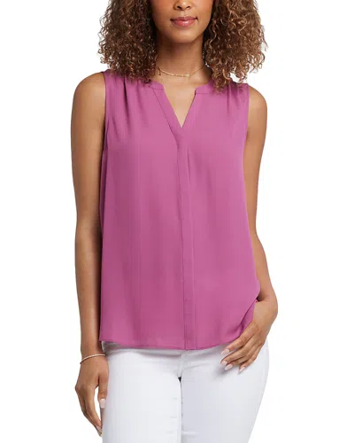 Nydj Print Pleat Back Sleeveless Split Neck Blouse In Pink