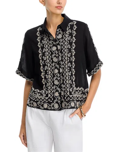 Johnny Was Embroidered Kimono Sleeve Top In Black