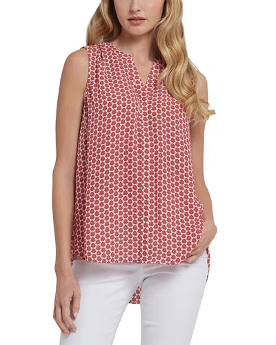 Nydj Print Pleat Back Sleeveless Split Neck Blouse In Red