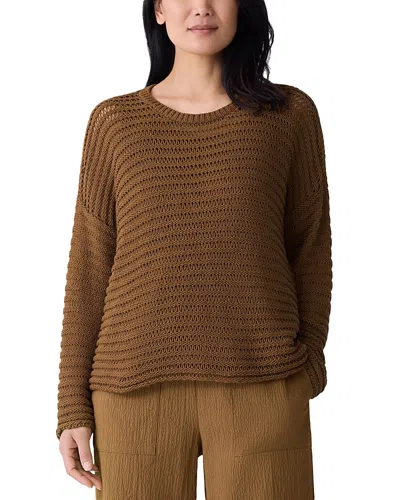 Eileen Fisher Crewneck Oversize Organic Cotton Sweater In Brown