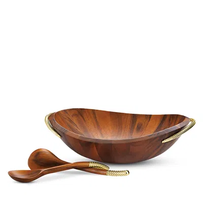 Nambe Braid Gold Salad Bowl & Servers In Brown