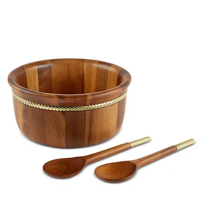 Nambe Braid Gold Round Salad Bowl & Servers In Brown
