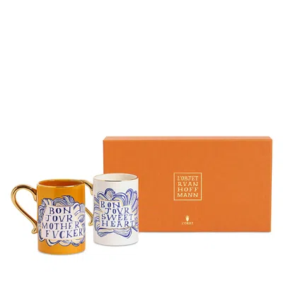 L'objet X Ruan Hoffmann Bonjour Sweetheart & Mother 13.5 Oz. Mugs, Set Of 2 In Multi