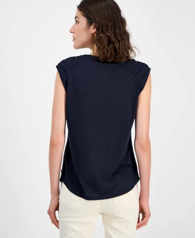 Tommy Hilfiger Women's Ruched-shoulder Sleeveless Top In Blue