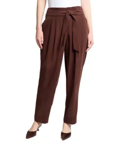 Jones New York Womens Belted Straight Leg Paperbag Pants 2 16p In Brown