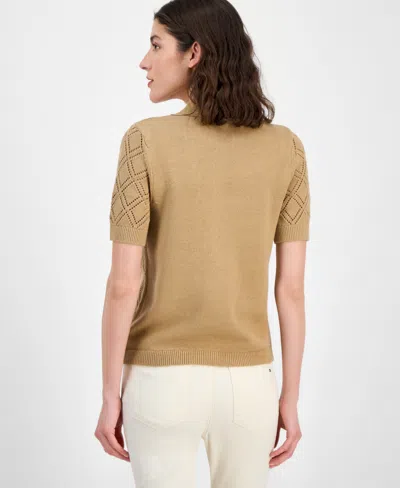 Tommy Hilfiger Women's Double Pointelle Knit Polo Top In Neutral
