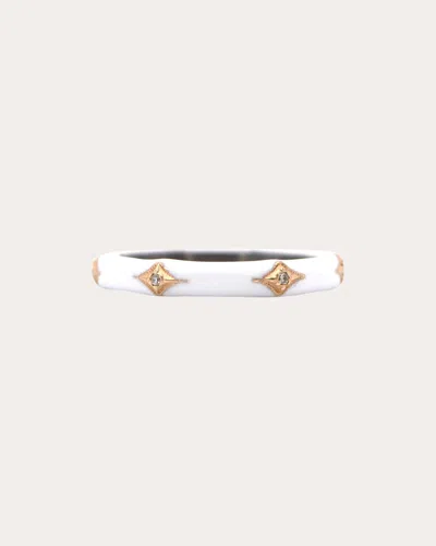 Armenta Women's Diamond & White Enamel Crivelli Stack Band Ring 18k Gold