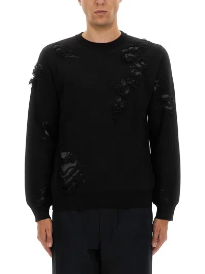 Mm6 Maison Margiela Mm6 By Maison Margiela Textured Black Wool Sweater With Relaxed Fit