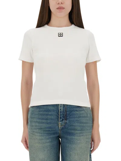 Tory Burch Cotton Rib Logo Tee In White