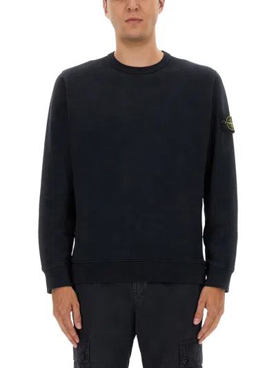 Stone Island Organic Cotton Crewneck Sweatshirt In Black
