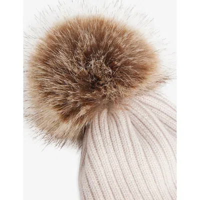 Moncler Pom-pom Ribbed Wool Beanie 4-10 Years Light Grey In White
