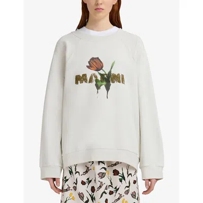 Marni Womens Logo-print Round-neck Cotton-jersey Sweatshirt White In Neutral