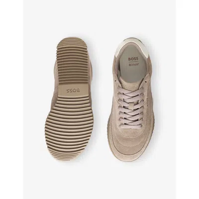 Hugo Boss Womens Logo Suede Low-top Trainers Open Brown Eur 41 / 8 Uk
