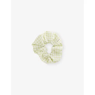 Adanola Womens Gingham Brand-tab Cotton-blend Scrunchie Green