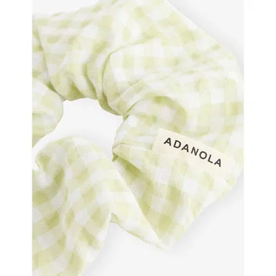 Adanola Womens Gingham Brand-tab Cotton-blend Scrunchie Green