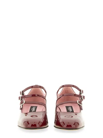 Carel Paris Triple Strap Patent Leather Pumps In Burgundy