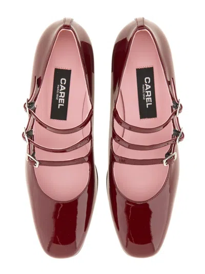 Carel Paris Triple Strap Patent Leather Pumps In Burgundy
