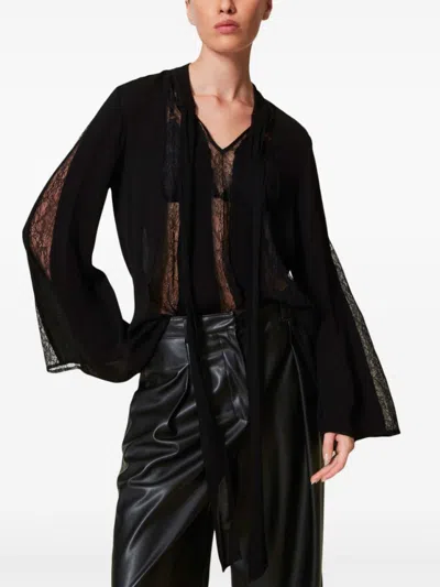 Twinset Twin-set Pussy-bow Collar Dress With Tied Waist In Black