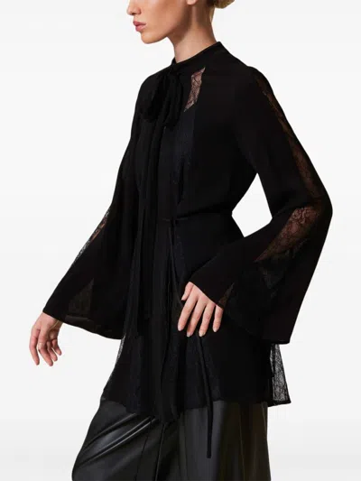 Twinset Twin-set Pussy-bow Collar Dress With Tied Waist In Black