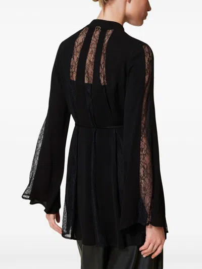 Twinset Twin-set Pussy-bow Collar Dress With Tied Waist In Black