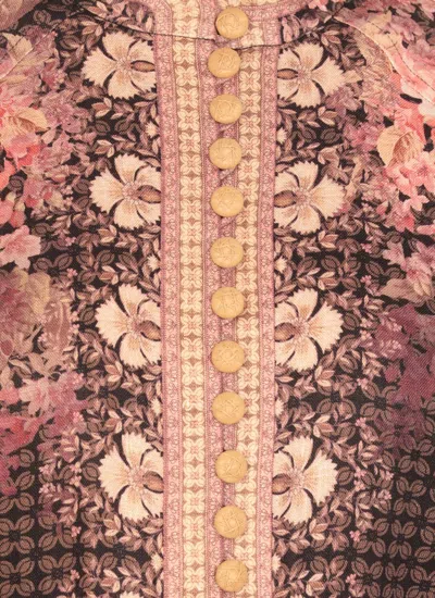 Zimmermann Floral-patterned Linen Maxi Dress With Puffed Sleeves In Brown