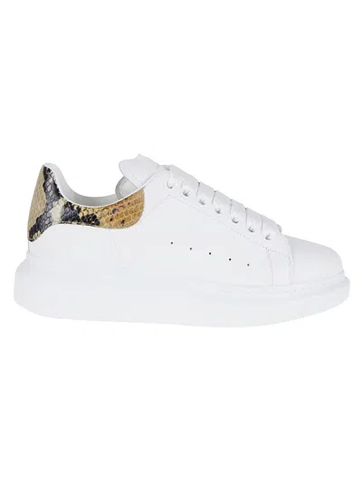 Alexander Mcqueen White Oversize Sneakers With Snake Print On The Heel In Leather Woman In White