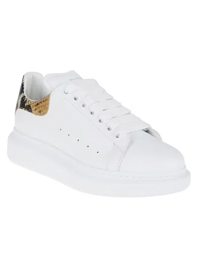 Alexander Mcqueen White Oversize Sneakers With Snake Print On The Heel In Leather Woman In White
