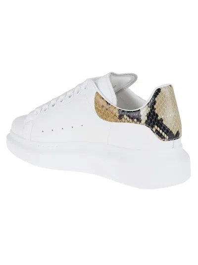 Alexander Mcqueen White Oversize Sneakers With Snake Print On The Heel In Leather Woman In White
