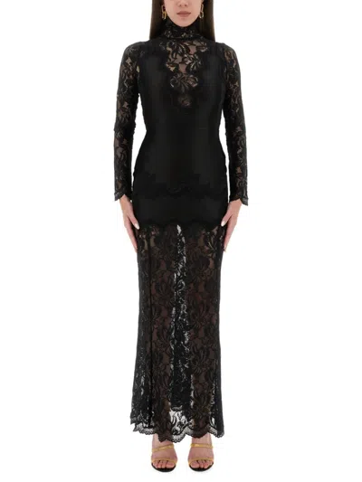 Rabanne Fitted Lace Dress With High Collar In Black