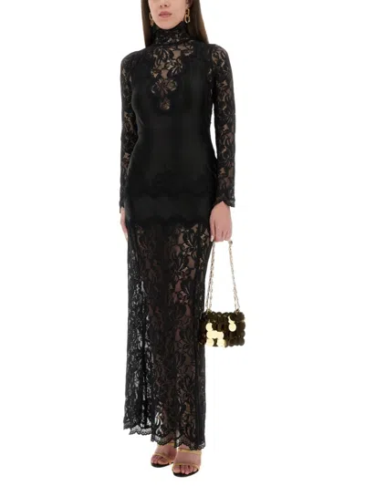 Rabanne Fitted Lace Dress With High Collar In Black