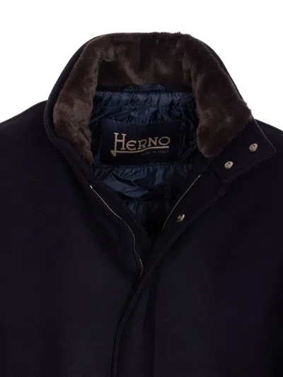 Herno Collar Shearling Removable Pockets Lateral Sleeves Long In Black
