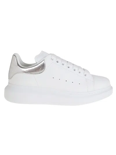 Alexander Mcqueen White Oversize Sneakers With Snake Print On The Heel In Leather Woman
